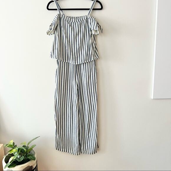 Madewell White & Blue Striped Cold-Shoulder Jumpsuit - Picture 2 of 6